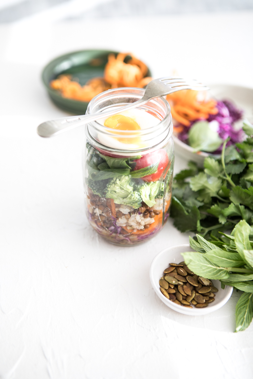 Layered Salad Jar with Honey, Mustard Dressing | Nadia Felsch