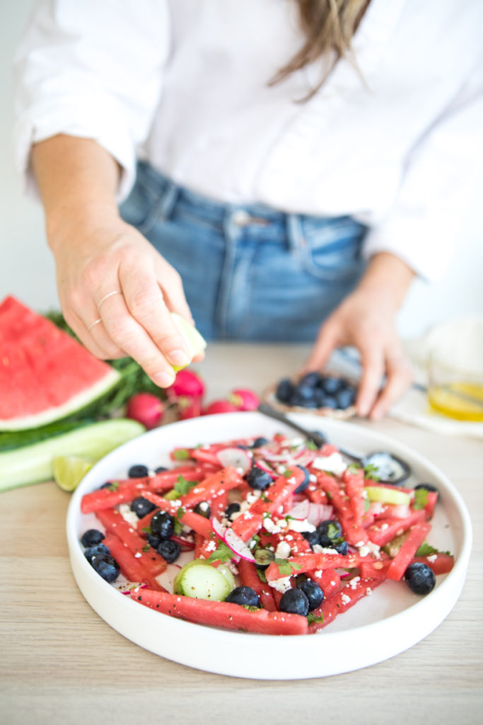 Watermelon, Blueberry, Mint, Radish + Cucumber salad | Nadia Felsch
